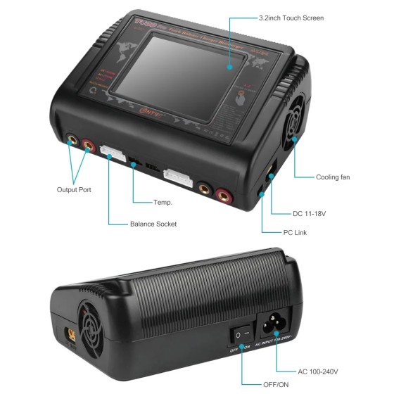 HTRC T400 Pro Battery Charger 400W AC 200W 12A*2 Discharger RC Charger for LiHV LiFe Lilon NiCd NiMh Pb Battery